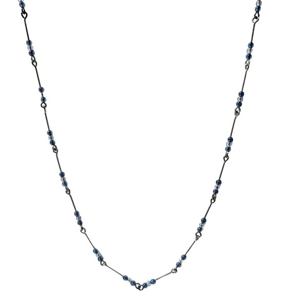 Handcrafted Silver Tone Blue Beaded LInk Necklace Classic Fashion Jewelry Women - Picture 1 of 5